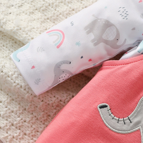 Conjunto Tierno De Algodón D Bebé Overol Rosa Con Elefantito