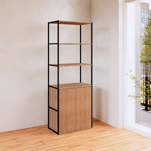Armário De Escritório Shelf 2 Pt Ameixa E Preto 173 Cm Cor marrom médio