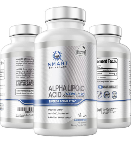 Acido Alfa Lipoico De 600 Mg Por Porcion, 240 Capsulas Vegan