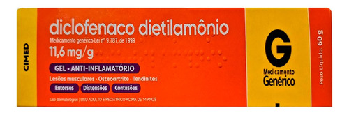  Diclofenaco Dietilamônio 11,6g Gel Anti-inflamatório 60g