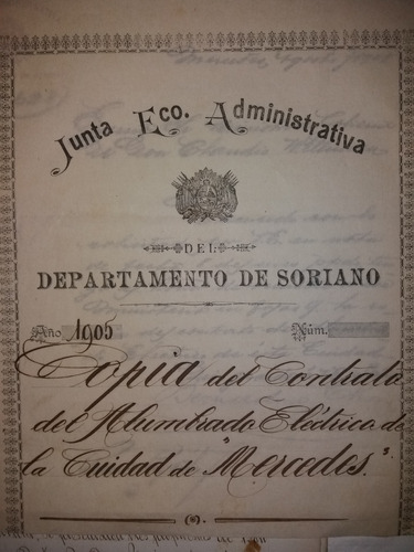 Contrato Alumbrado Electrico  Mercedes Año 1905 Documento