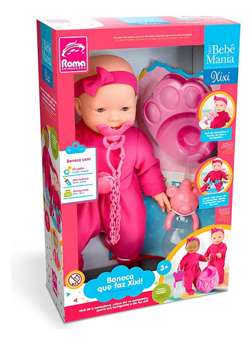 Boneca Mini Bebê Mania Xixi + Acessórios Rosa 5340 - Roma