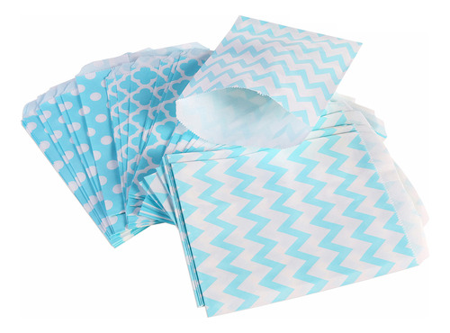 Blue Candy Bags, 24 Unidades, Bolsas De Papel Con Forma Ondu