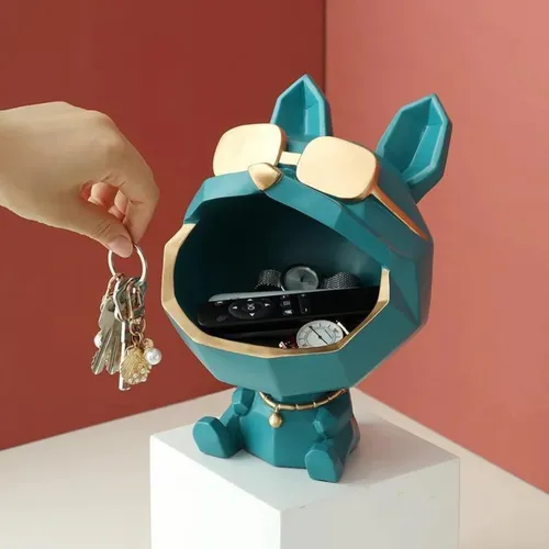 Estatua Decoración Perro Boca Abierta Con Lentes Deco