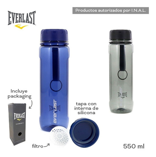 Botella Plastica Everlast Deporte Gym 550ml C/ Tapa Y Filtro