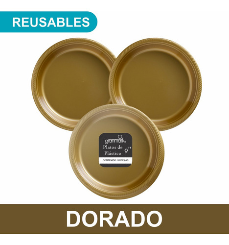 Plato Grande De Plástico Desechable Granmark - 20 Pz Dorado