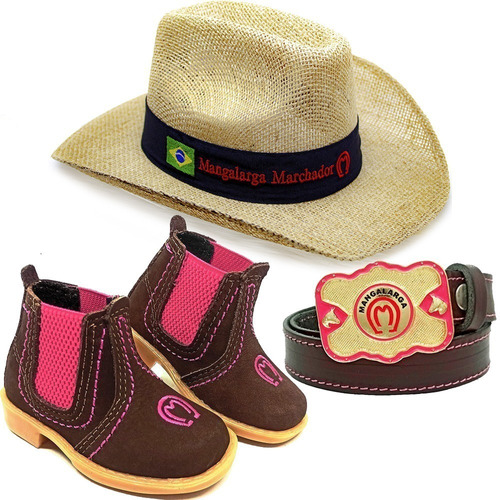 Kit Festa Peao Infantil Cowboy Botina Cinto E Chapeu Country