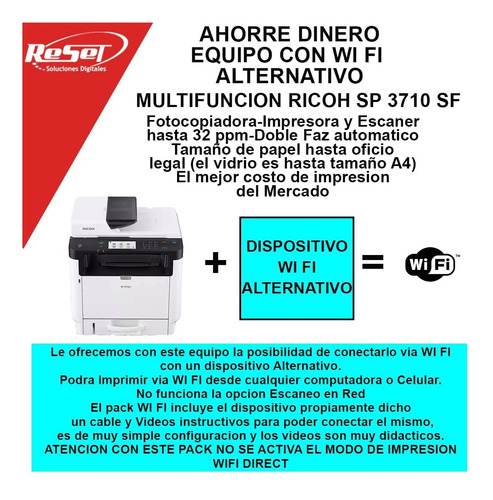 Impresora Multifuncion Ricoh Sp 3710 Sf+wi Fi Alter.+envio