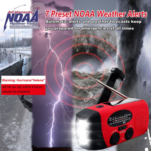 Radio De Manivela Emergencia 3 Led Am/fm Noaa Portátil