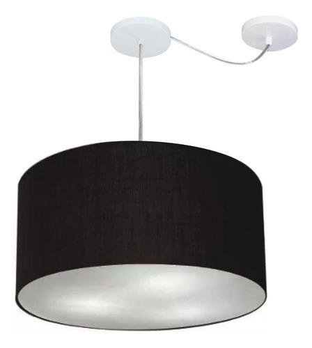 Lustre Pendente Cilíndrico Com Desvio Md-4261 Cúpula em Tecido 50x30cm Preto - Bivolt