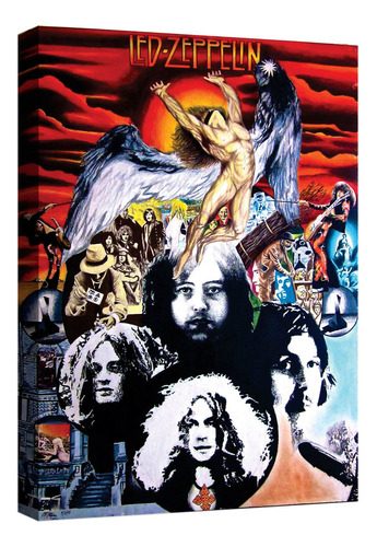 Cuadro Decorativo Canvas Moderno Led Zeppelin Armazón Natural