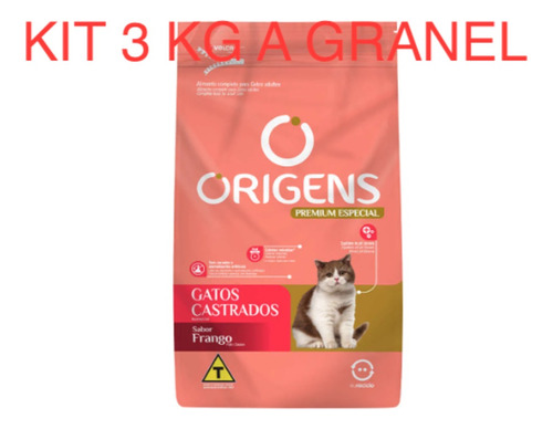 Kit 3 Kg Ração A Granel Origens Gato Premium Frango Castrado