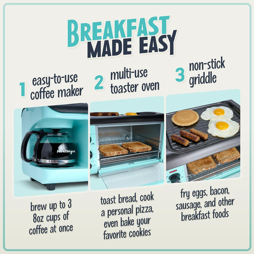Nostalgia Estación De Desayuno 3 En 1 Incluye Cafetera Y H