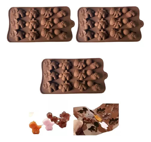 Pack X3 moldes de dinosaurios para chocolate repostería color marrón Pastelería CL