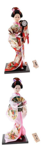 2 Piezas De Muñecas De Kimono Geisha Japonés Adornos