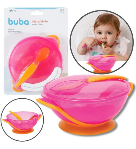 Kit De Refeição Para Bebê Potinho Com Ventosa E Colher Buba