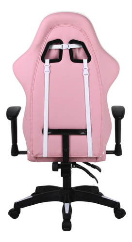 Silla Gamer Ergonomica Rosa y Blanca Hemmel Reclinable 150kg Para Pc Escritorio Altura Ajustable