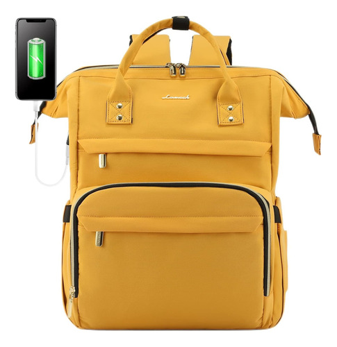 Mochila De Viaje Antirrobo Impermeable C/carga Usb, Amarillo