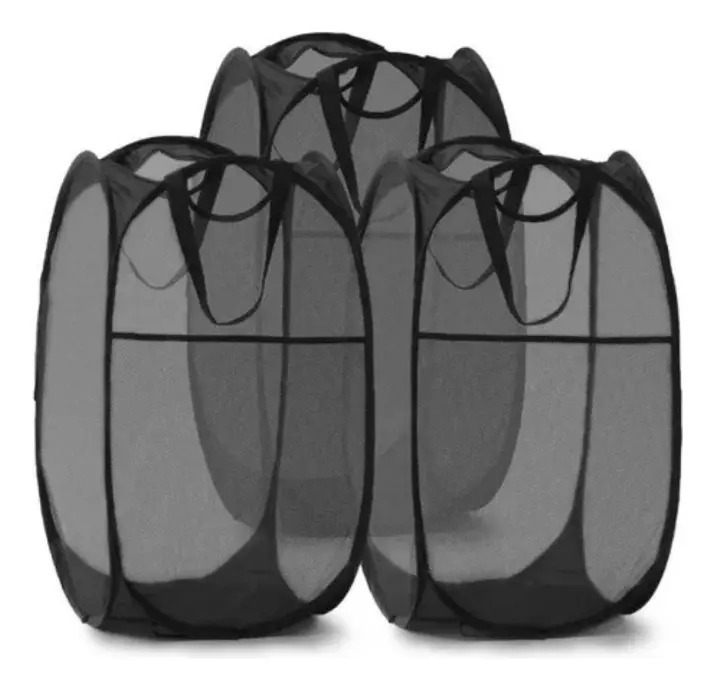 Cesto De Roupa Multiuso Preto Organizador De Ambientes Dobrável Desmontável Nylon Com Alças Flexível Lavanderia Quarto Banheiro Brinquedos Toalhas Super Brasileirinho