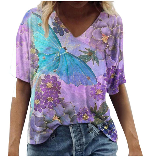 Tops De Mujer Talla Grande Con Estampado De Flores Escénicas