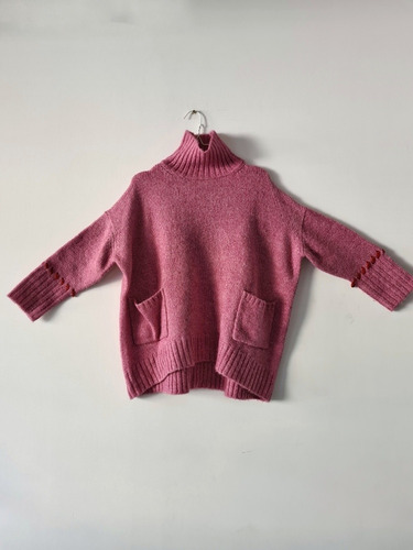 Sweater Polera Pulover Tejido Lana Rosa Grueso Ancho Clara