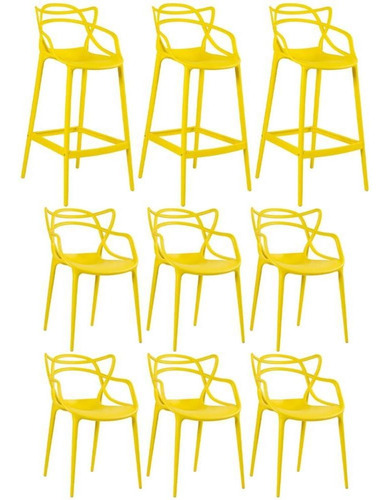 Kit Jantar Allegra 6 Cadeiras E 3 Banquetas Ana Maria Cores Estrutura Da Cadeira Amarelo