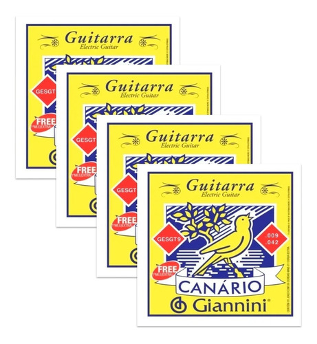 Kit 4 Encordoamento Guitarra Giannini Canario 009 Mi Extra