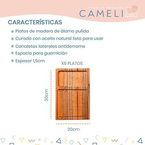 Set Picada Asado Tabla Cocina + X6 Platos Parrilla Familiar Set Premium Familiar De Tabla Y 6 Platos Rectangulares Roble Oscuro