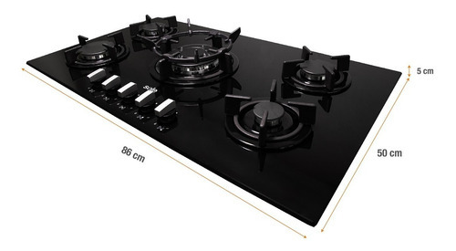 Cocina Empotrable Sole 5q Vidrio Temp 86cm Solco033 Color Negro