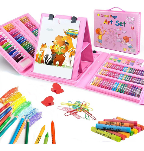 Set Dibujo De Arte Para Niños Kit Portatil Profesional 208pz