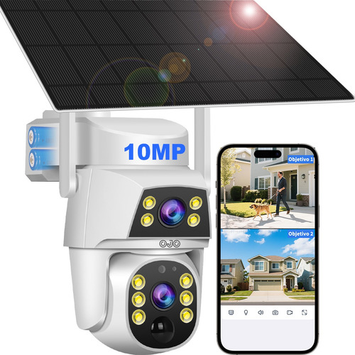 Ojo® 10mp Solar Cámara De Seguridad Wifi 2 Lente 2 Pantalla