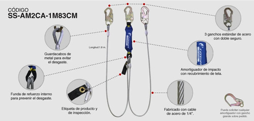 Imagen 2 de 4 de Linea De Vida Amortiguador Cablede Acero 1.8m