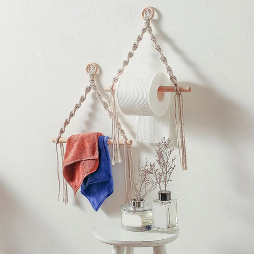 ; Soporte De Papel Higiénico De Macramé Con Pantalla