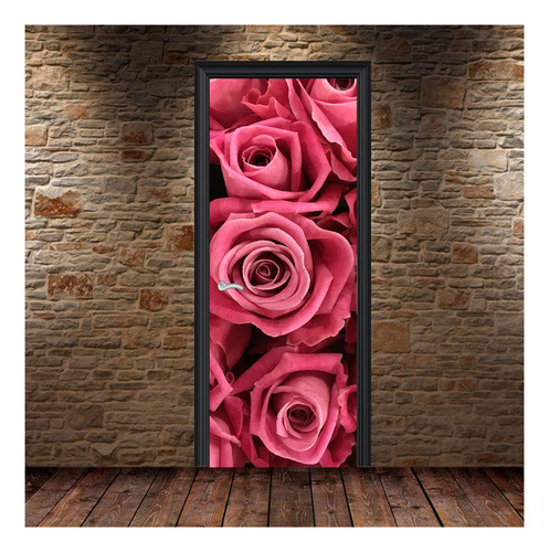 Vinilo Para Puerta Rosa Flor Jardin Planta M5