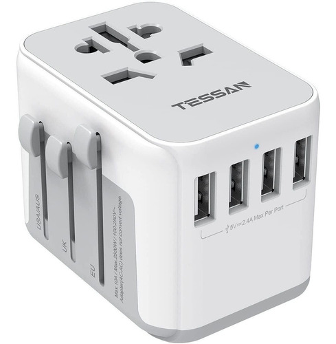 Adaptador De Corriente Con 4 Usb Para Reino Unido, Europa Y