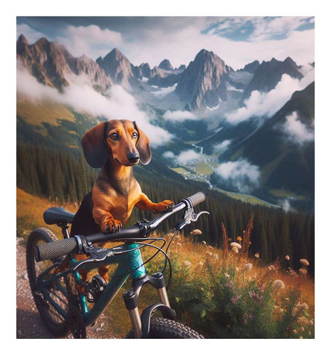 Vinilo 100x100cm Perro Salchicha Dog En Montaña Bici