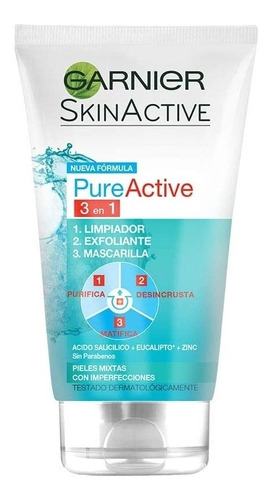 Garnier Skin Active Face Gel 3 En 1 Pureactive, 150 Ml