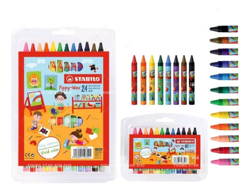  24 Lapices Crayones De Cera Niños Stabilo Hopetoys