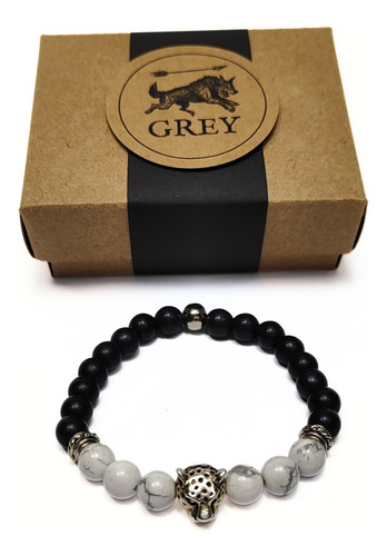 Pulsera De Hombre Con Turquesa Blanca + Leopardo / Guepardo