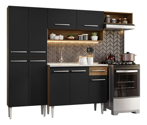 Cocina Integral Completa Madesa Emilly Fit Con Tarja Rn Color Marrón/Negro