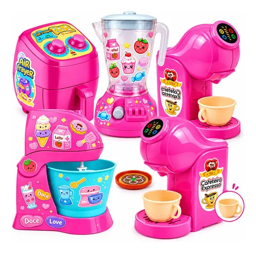 Kit Cozinha Infantil Air Fryer Batedeira E Cafeteira
