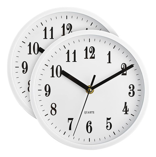 Tebery 2 Pack Silent Non-ticking White Small Wall Clocks, 8 