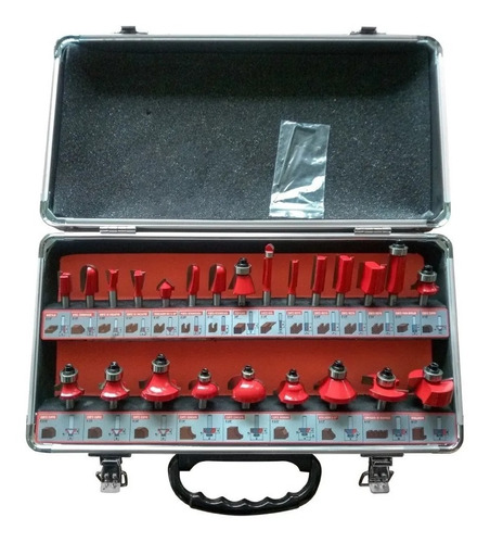 Kit 24 Fresas 6,4mm 1/4'' Fresadora Tupi Set Router Maletin