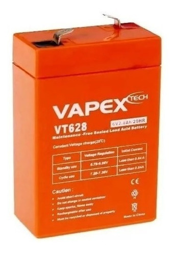 Batería Gel Vapex Vt628 6v 2.8ah /20hr