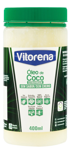 Óleo de extra virgem coco Vitorena vidro sem glúten 400 ml