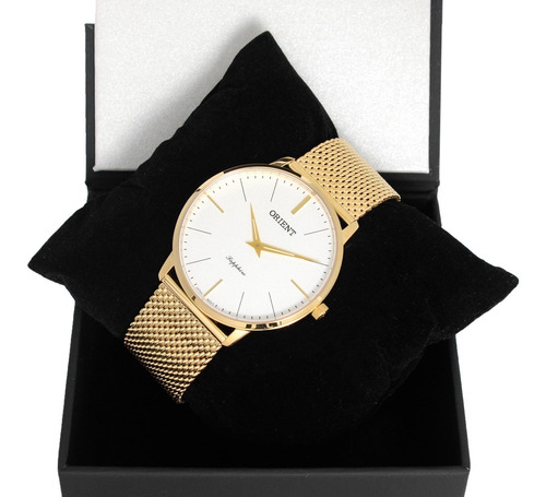 Relógio Orient Masculino Slim Mgsss005 S1kx Safira Dourado