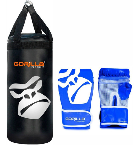 Saco Pancada + Luva Bate-saco Kit Muay-thai Infantil Gorilla Cor Azul