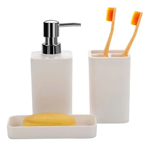 Set De Baño X 3 Piezas Accesorios Blanco