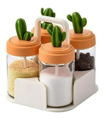 Set De 4 Condimenteros Con Cucharita De Tapa Cactus