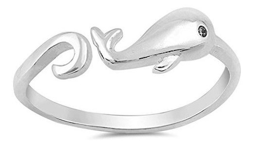 Open Whale Fish Swirl Cute Fashion Ring Nuevo .925 Sterling